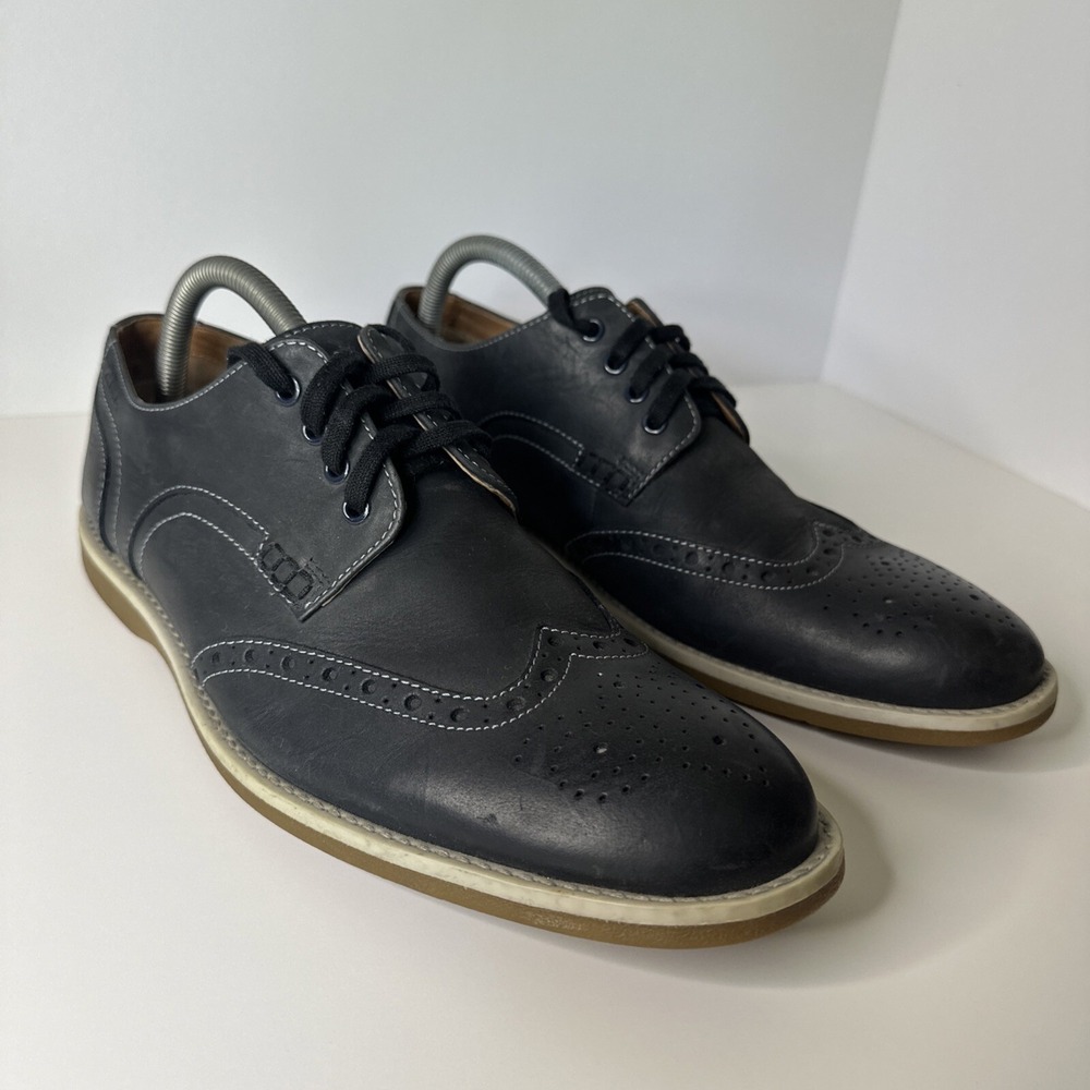 CLARKS Men's Size 9‎ US Navy Blue Leather Lace Up Dress Shoe VERY NICE